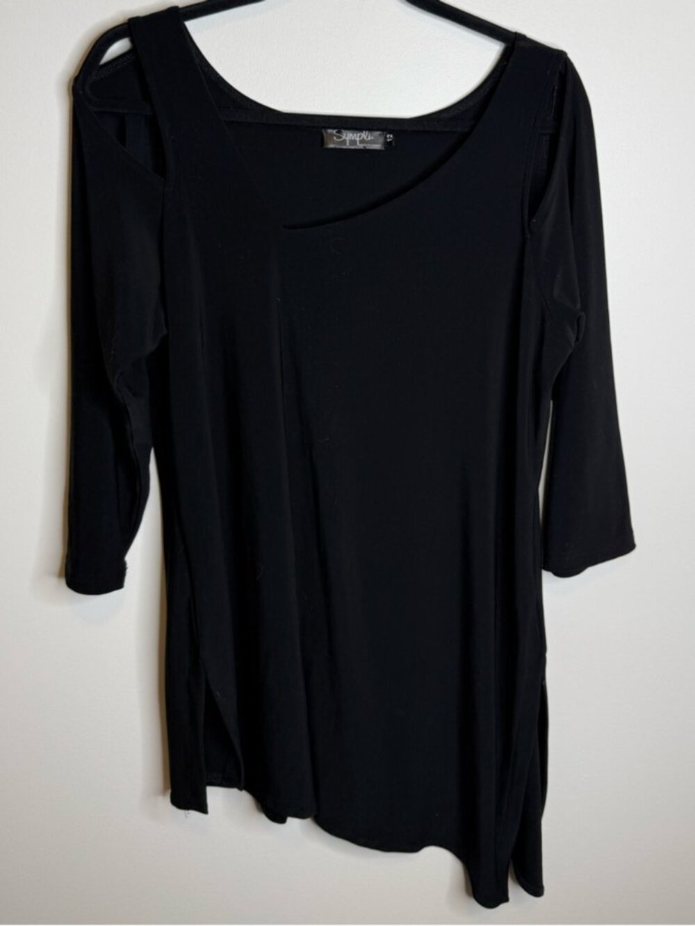 Sympli Black Asymmetrical Neck Cutout Top